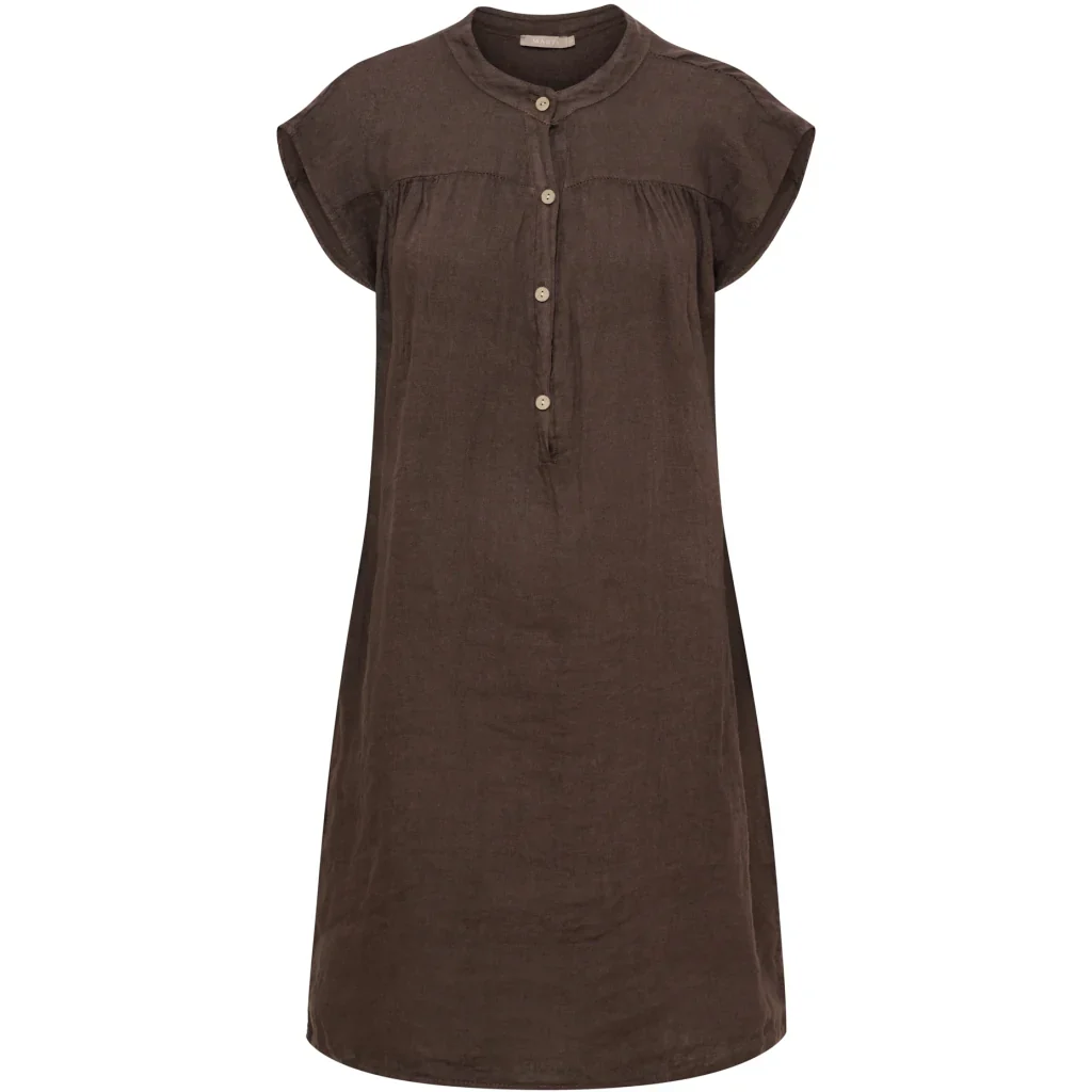 Linen Button-Neck Dress �C Mocha | Women's Luxury Linen Dress