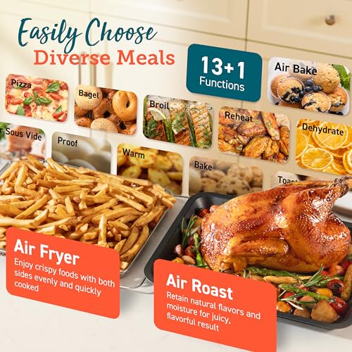 COSORI 13 in 1 Ceramic Air Fryer Toaster Oven Combo, Flat Sealed Heating Elements for Easy Cleanup, Innovative Burner Function, 7 Accessories & Recipes, 26QT, Silver, Stainless Steel: Home & Kitchen