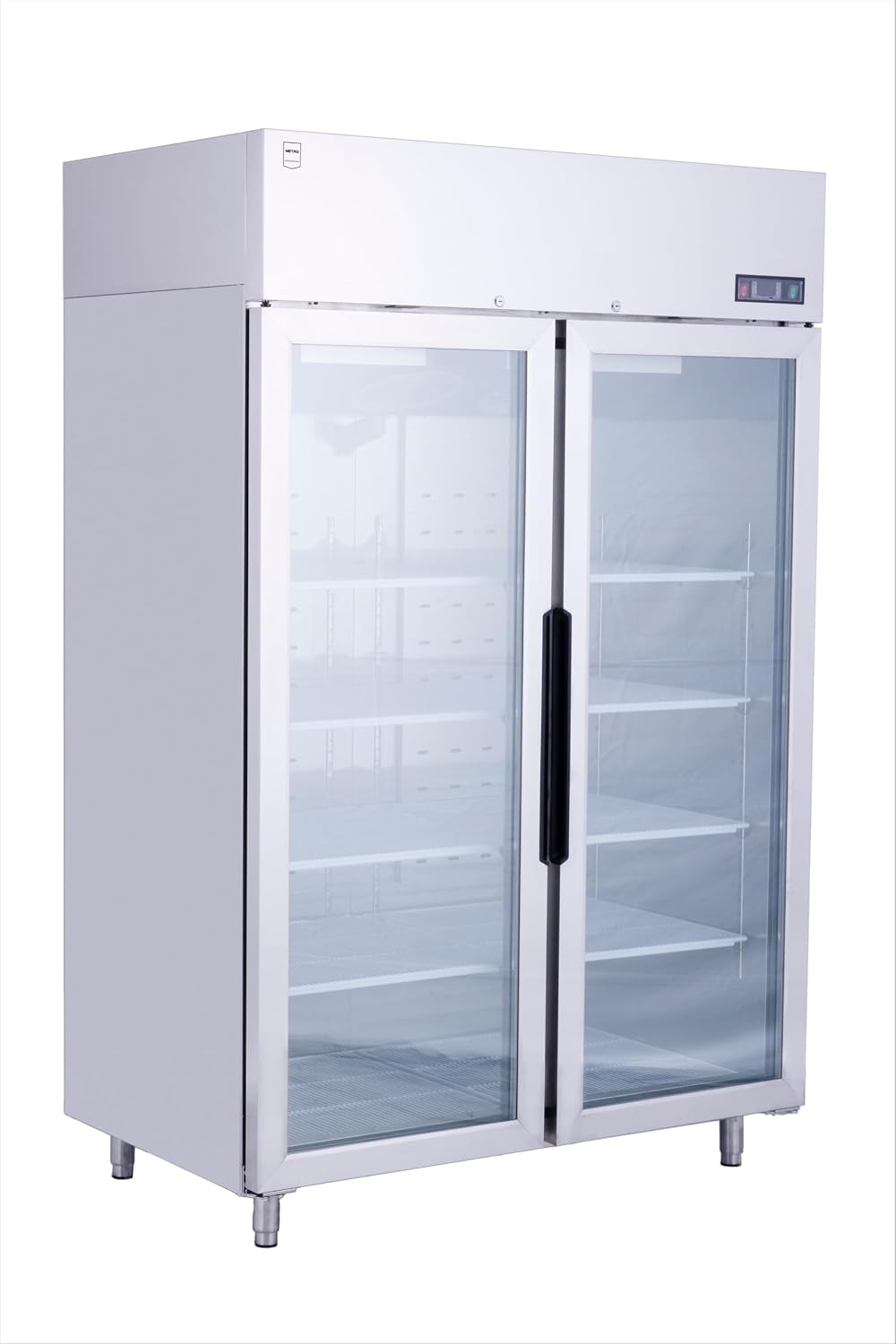 METRO Professional Congelatore a Doppia Porta in Vetro GFR1400G, 906L, 10 Ripiani, Illuminazione LED, Serratura, Argento