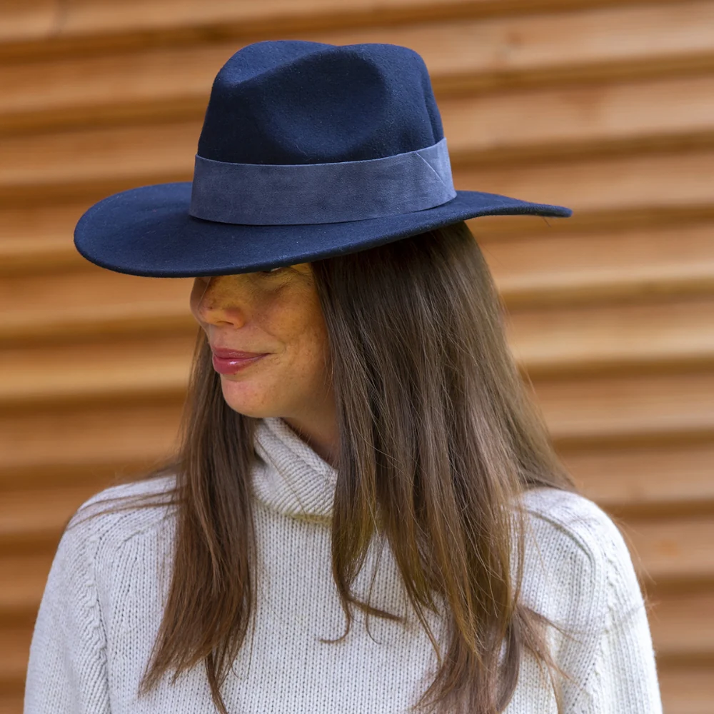 Wide Brim Fedora - Navy