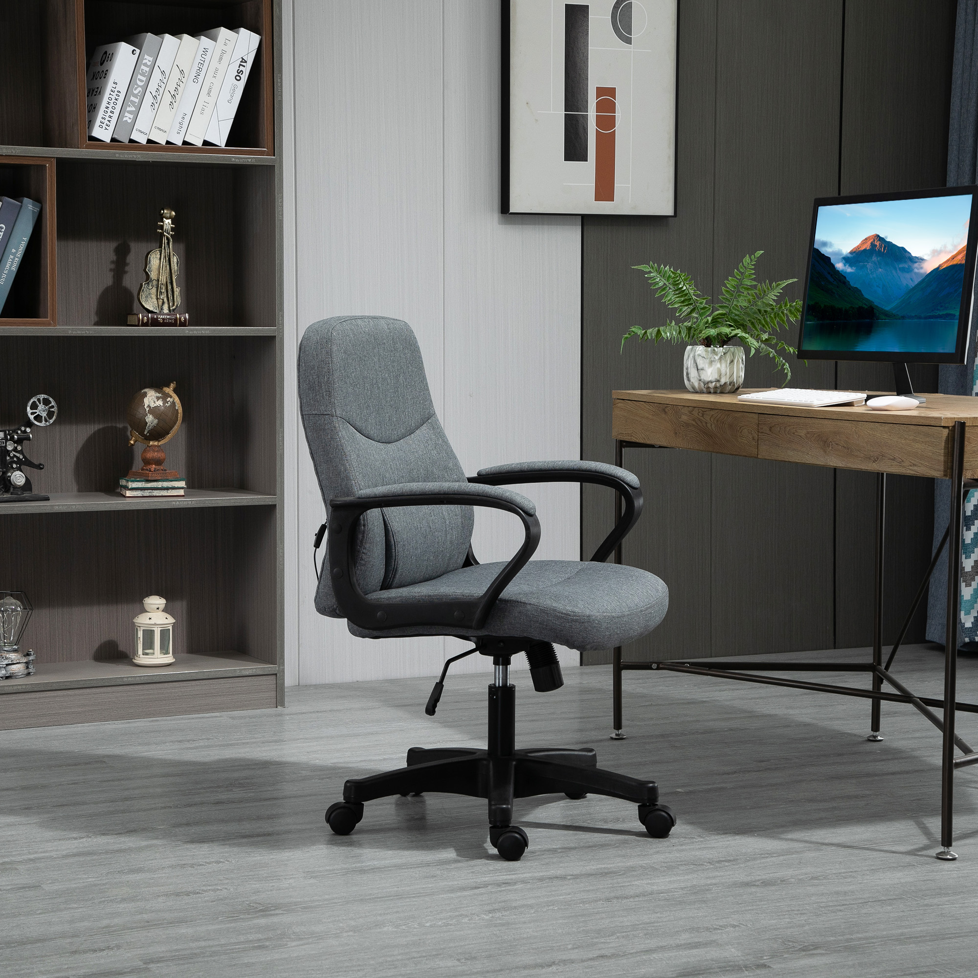 Vinsetto Chefsessel mit Massagefunktion Massage Sessel höhenverstellbarer Drehstuhl Bürostuhl ergonomisches Liniendesign mit USB-Schnittstelle höhenverstellbar Polyester PP Grau 59 x 63 x 92-101 cm