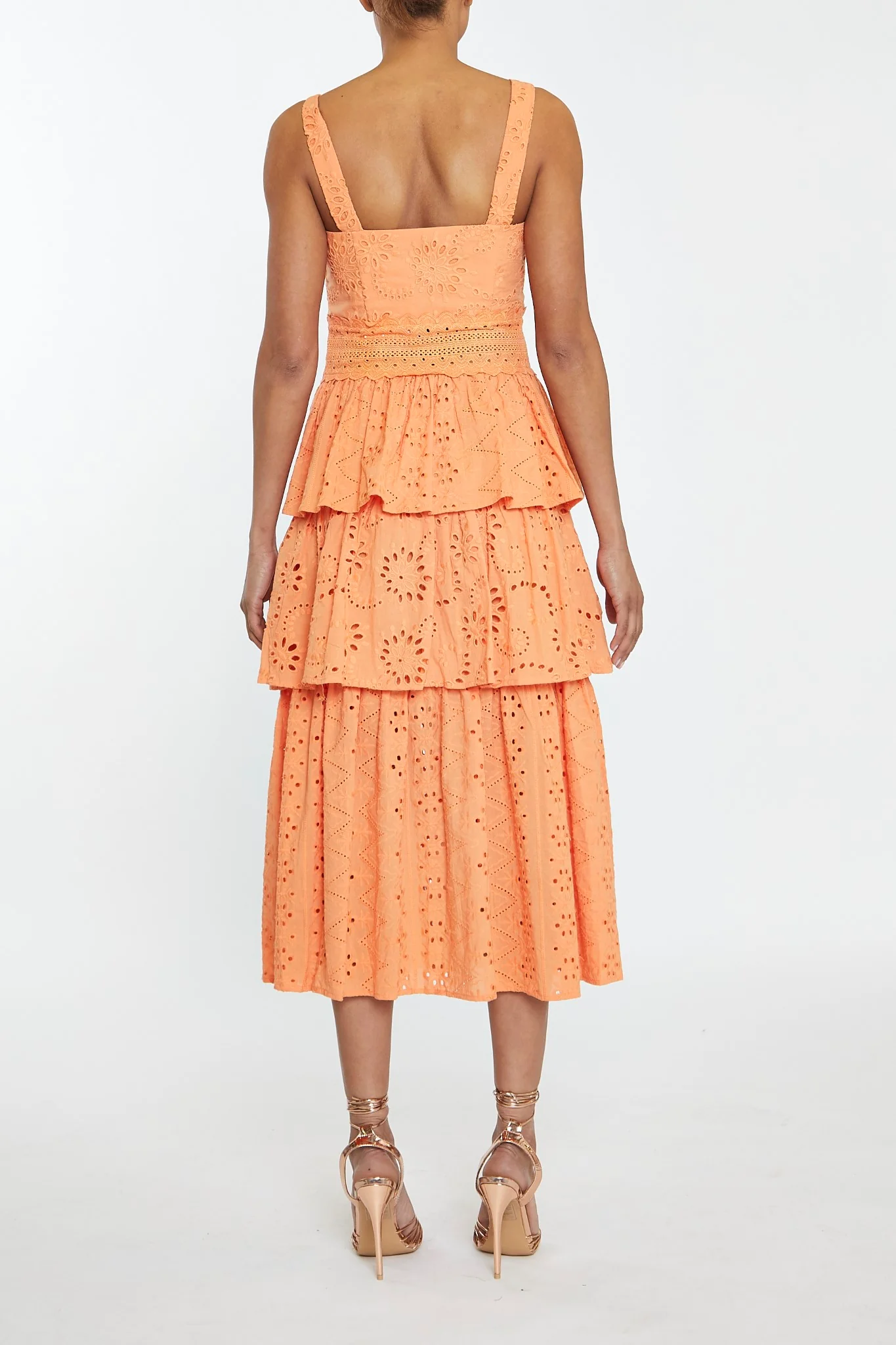 Evelyn Canteloupe Broderie Layered Broderie Midi-Dress