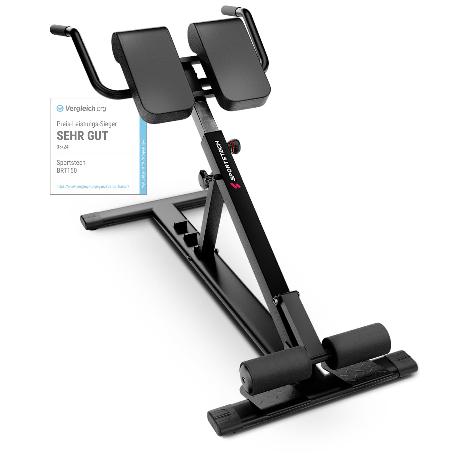 Sportstech Hyperextension Rückentrainer für Zuhause klappbar BRT150 verstellbar für Bauch und Rücken
