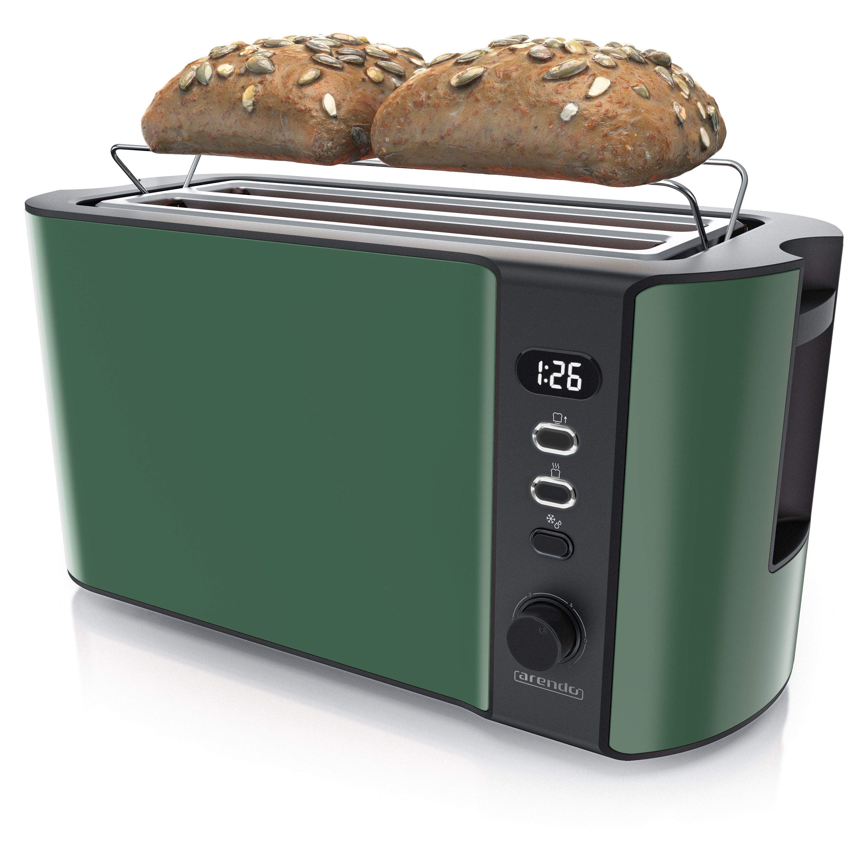 Toaster Edelstahl, Langschlitz, Display mit Restzeitanzeige, Krümelschublade