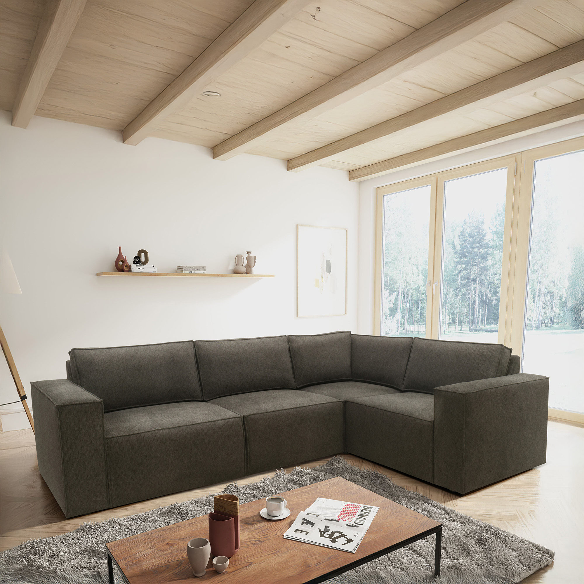 Ecksofa 101 017, Sofa, L-Form, Sofa, Couch, Polsterecke, Eckcouch, 277 x 197 x 84 cm (BxTxH), Schlamm