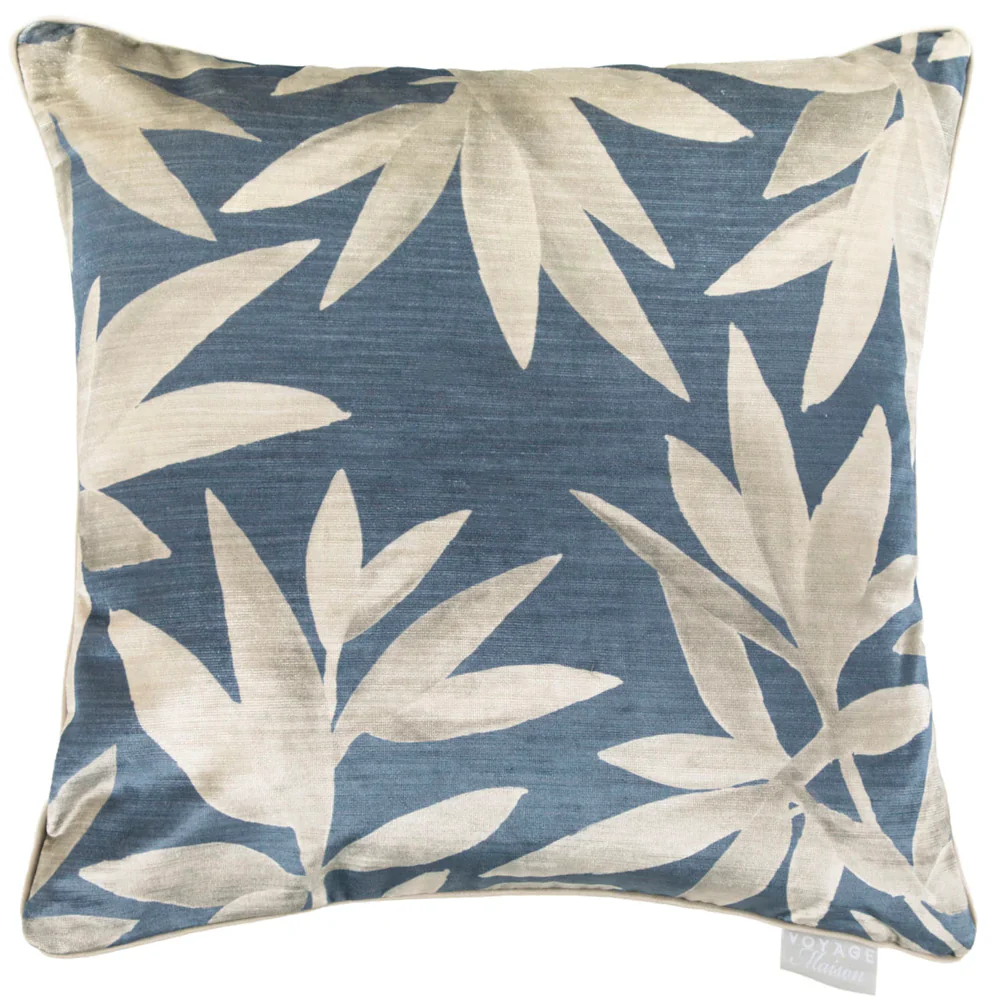 Blue Floral Velvet Cushion with Duck Feather Pad �C 50 x 50cm | Made in the UK
