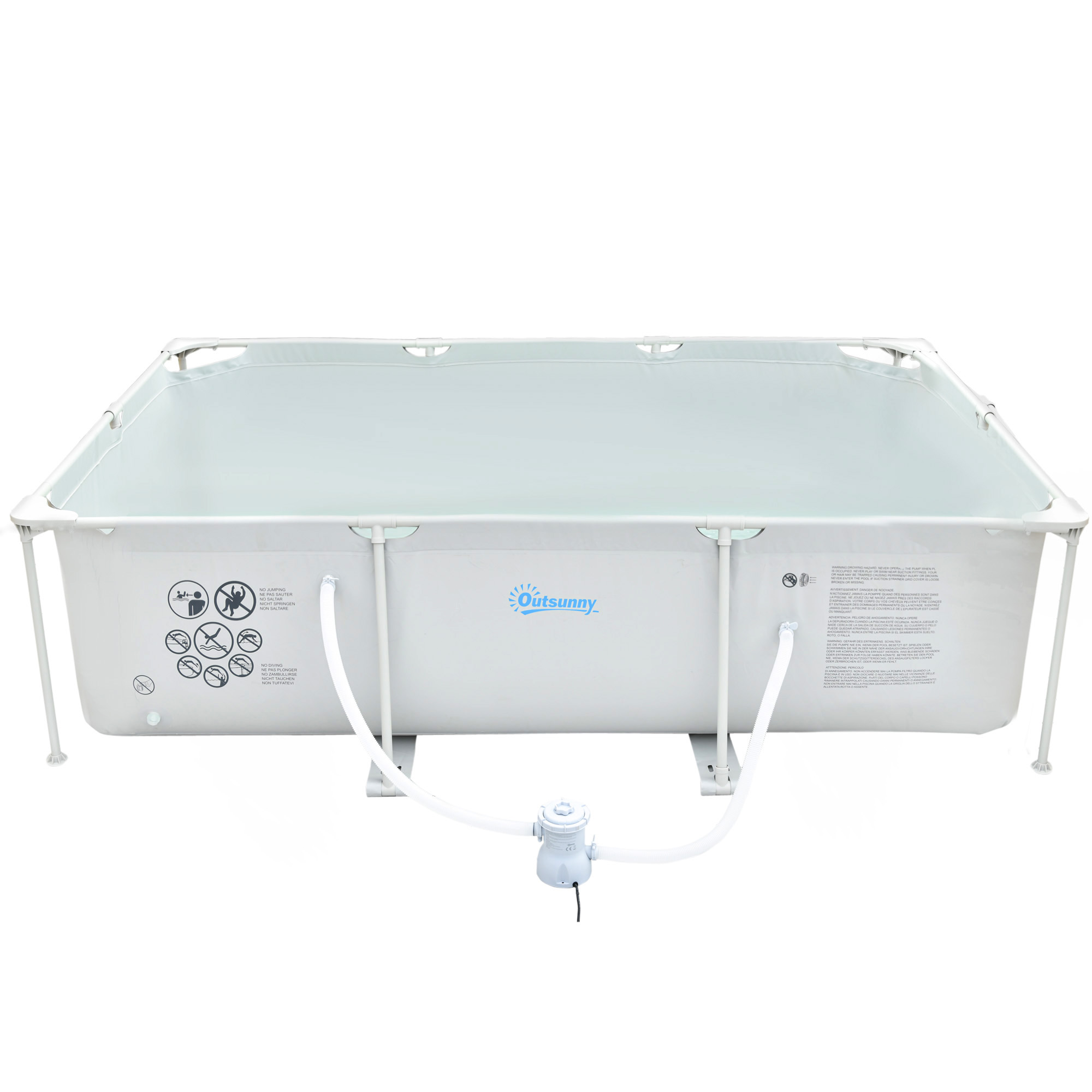 Outsunny Rechteckiger Stahlrohr-Rahmen oberirdischer Pool mit Filter 292L x 190B x 75H cm Grau