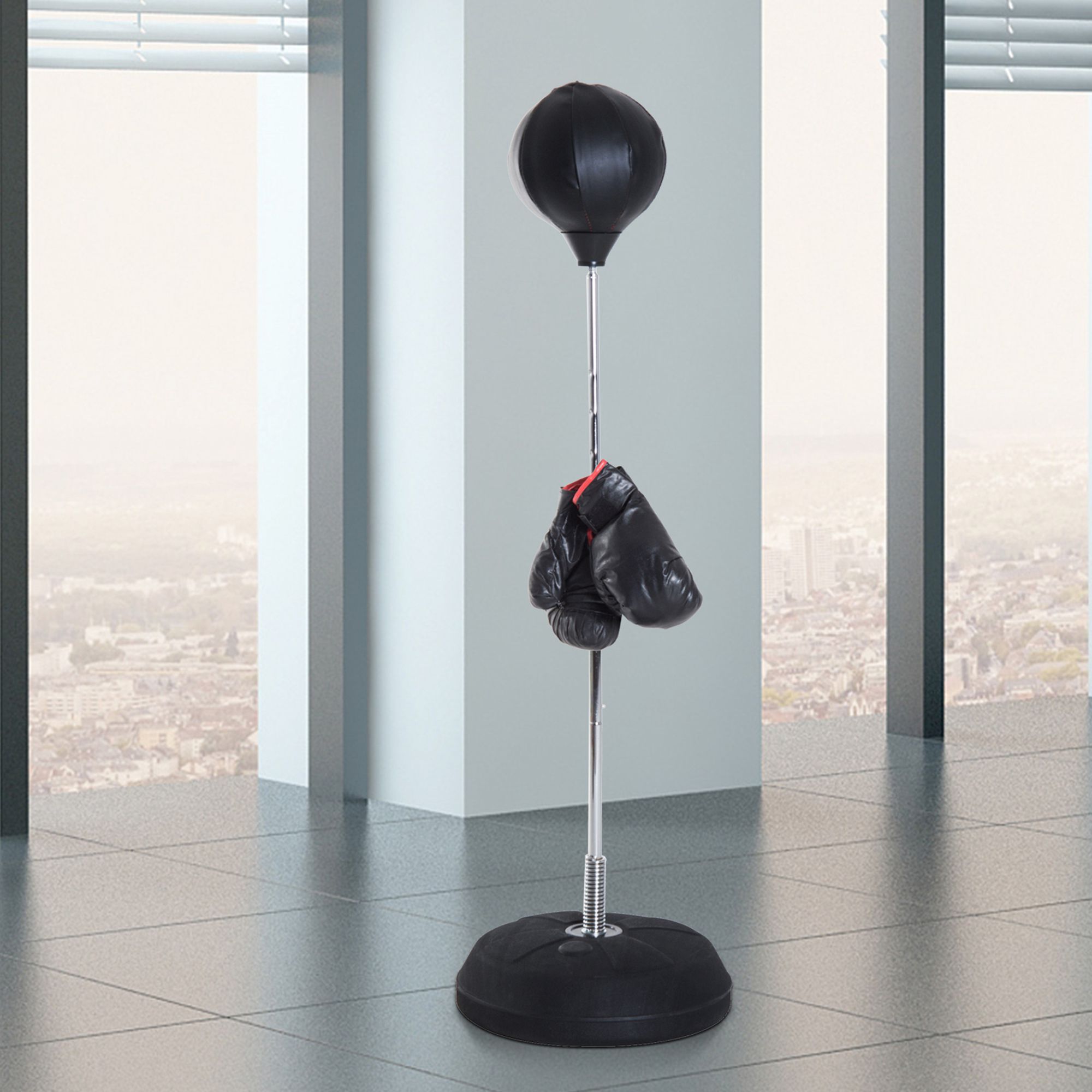 HOMCOM Box-Set mit Punchingball, höhenverstellbar, inkl. Boxhandschuhe, 126-144cm, Schwarz
