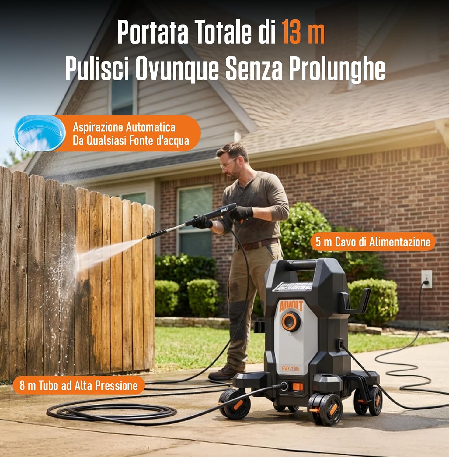 AIVOLT Idropulitrice ad Alta Pressione da 1800W, 170 Bar