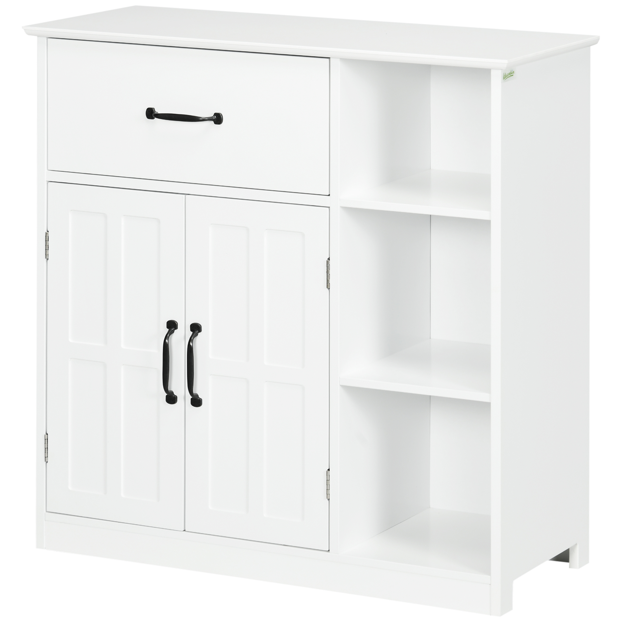kleankin Badezimmerschrank auf Füßen mit Doppeltür, Schublade, offenen Fächern, 80x34x81cm, weiß