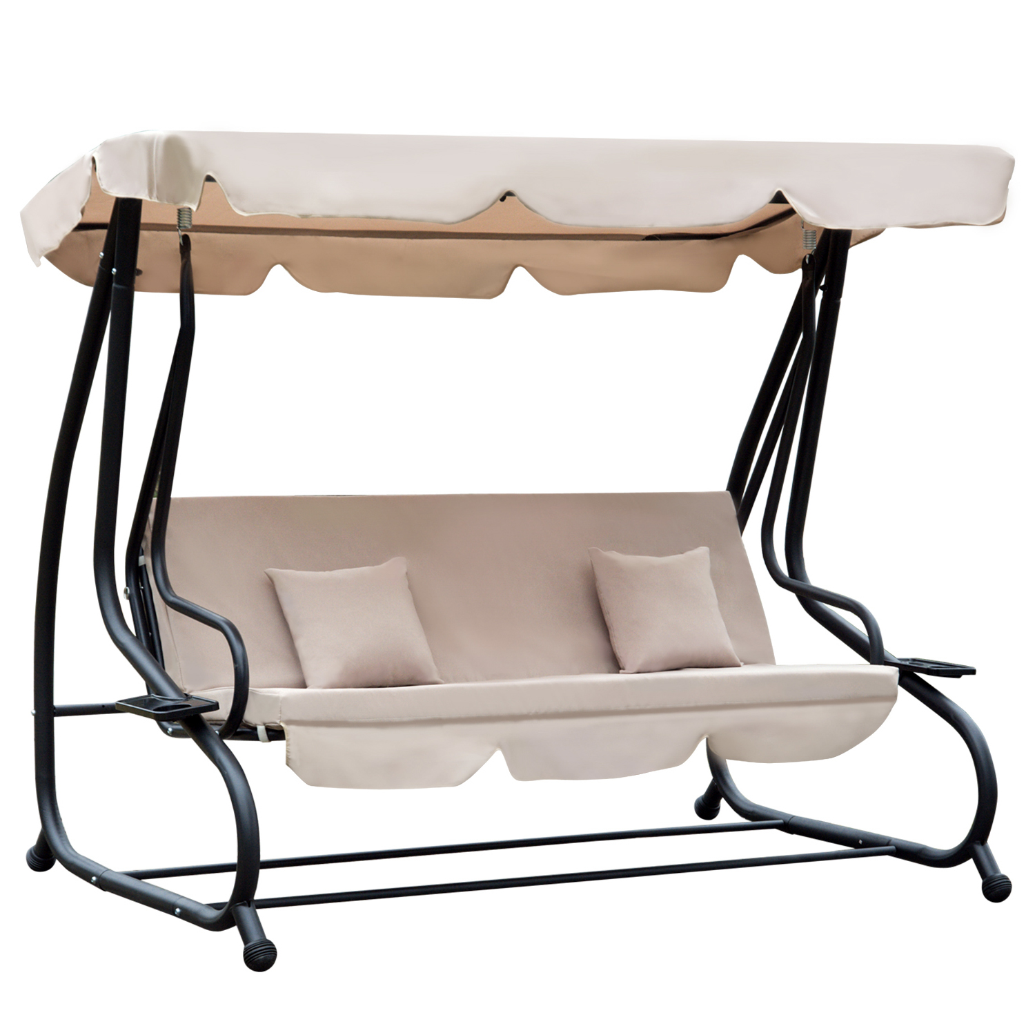Outsunny Hollywoodschaukel Garten-Schaukelbank 3-Sitzer-Schaukel, inkl. Kissen, Getränkehalter, 200 x 120  x 1 64 cm,  Beige