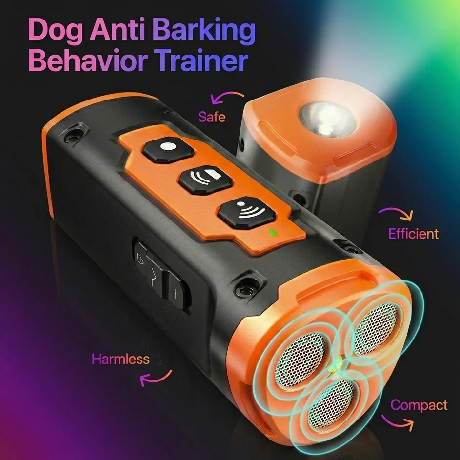 Ultrasonic Dog Training Device �C 3 Sonic Emitters, 50ft Range & LED Flashlight