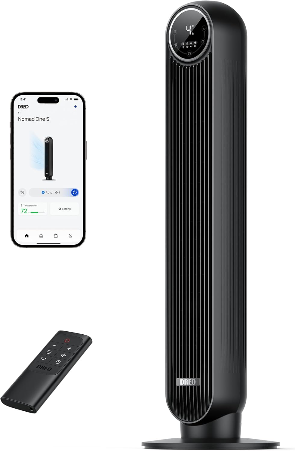 Dreo 28dB Ventilatore a Torre Silenzioso, Potente 7.6 m/s, Ventilatori a Colonna con Telecomando, 4 Modalit脿, 4 Velocit脿, Oscillazione a 90掳, Timer da 1 a 8 ore, Schermo LED, per la Camera da Letto