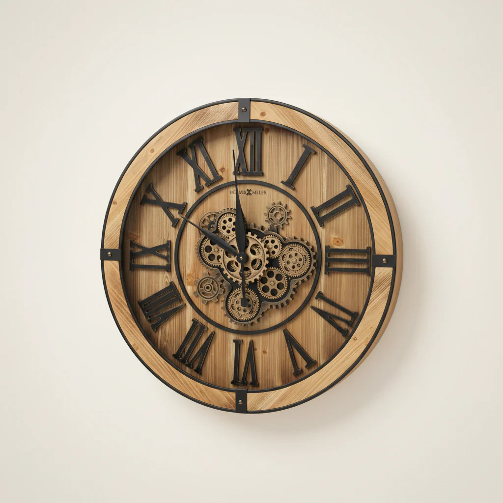 Howard Miller 69cm Oversized Wall Clock �C Natural Wood & Weathered Metal
