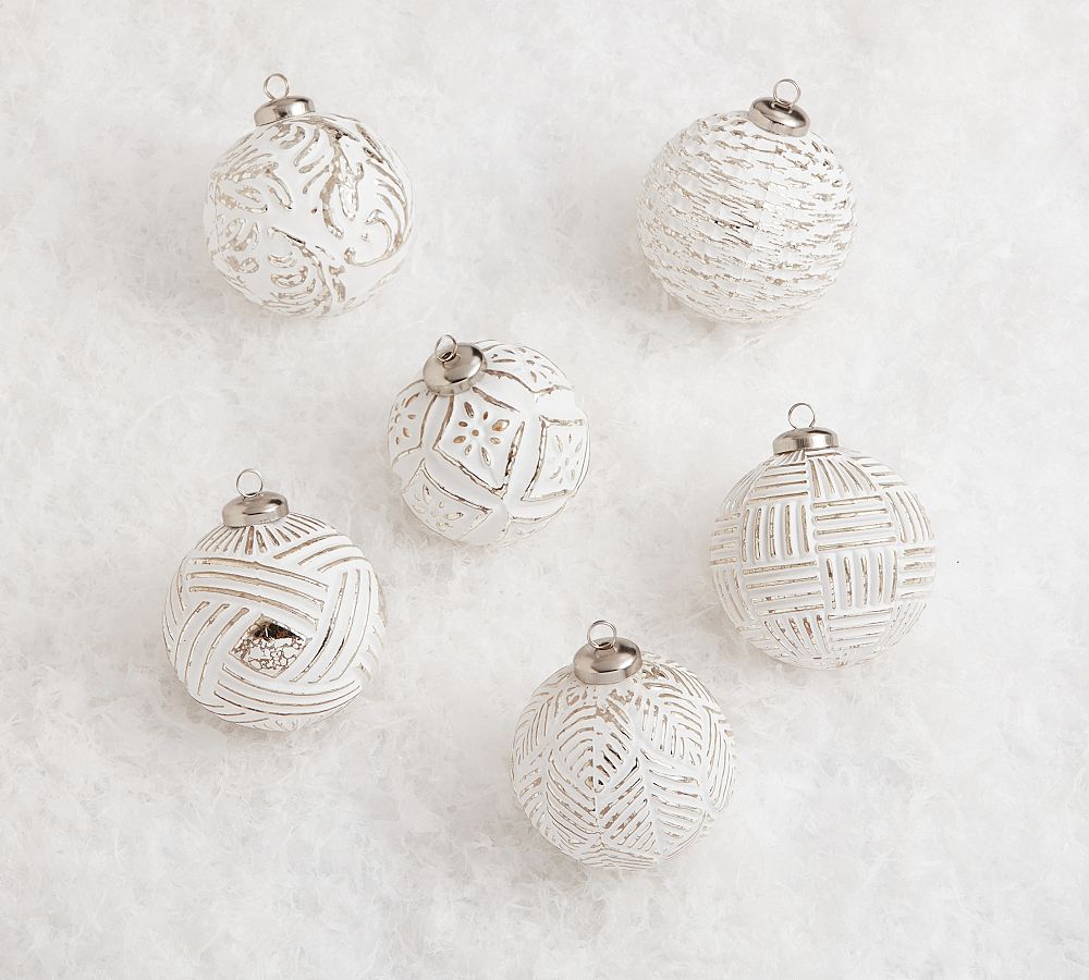 White & Silver Glass Ball Ornaments   Set of 6   tiaotiao