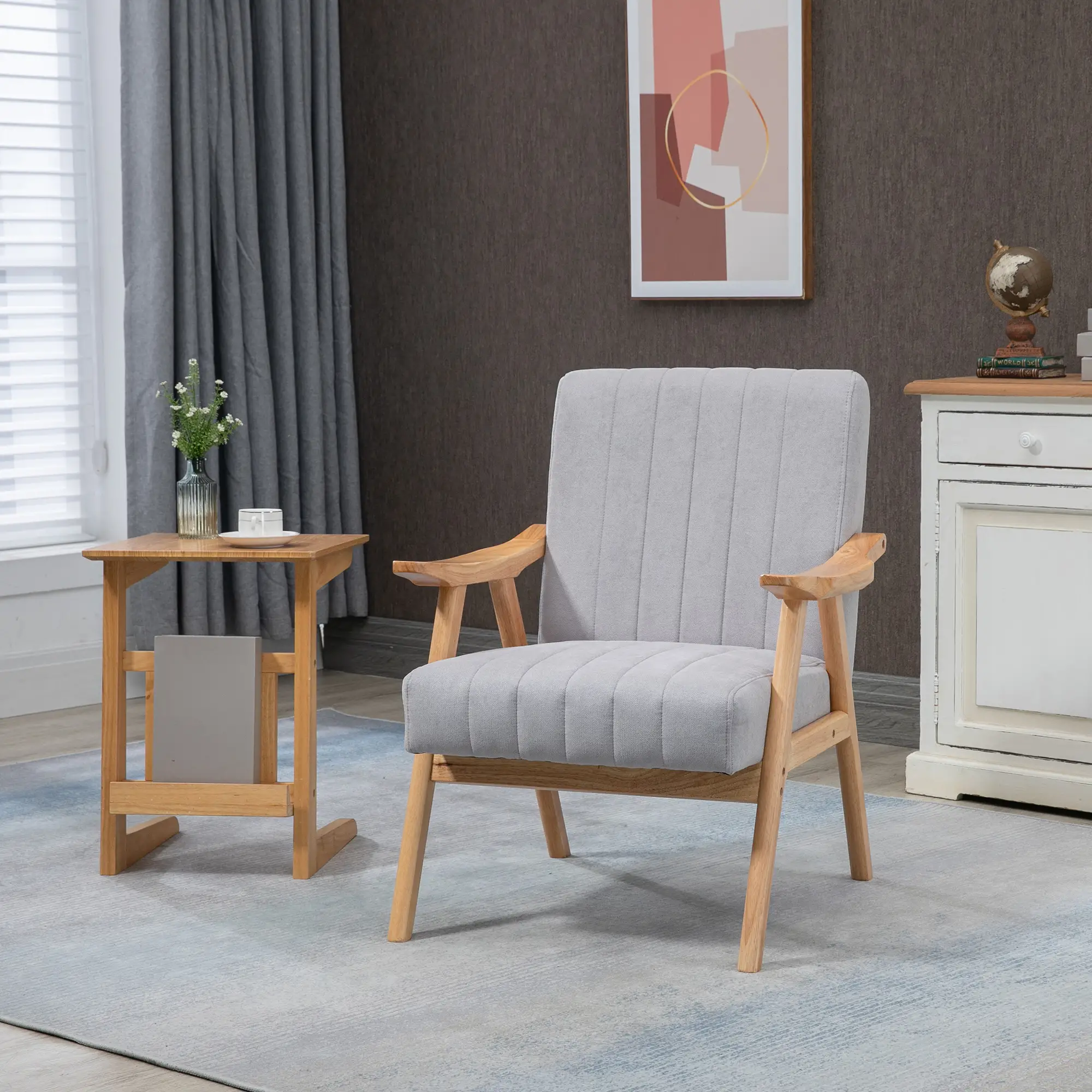 HOMCOM Polsterstuhl Skandi Design extra bequem Samt Hellgrau