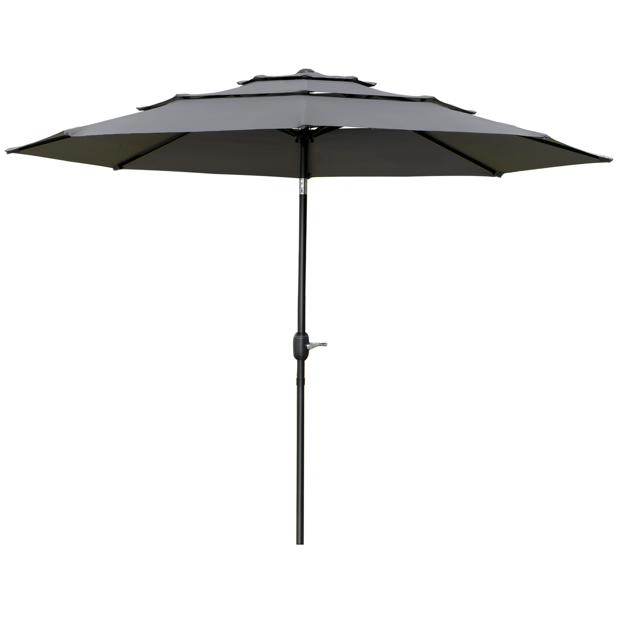 Outsunny Sonnenschirm für den Garten, runder neigbarer Sonnenschirm Ø 2,85 x 2,5 m mit Kurbel, 2 Belüftungsöffnungen, 180 g/m² Polyesterstoff, UV-Schutz, Grau