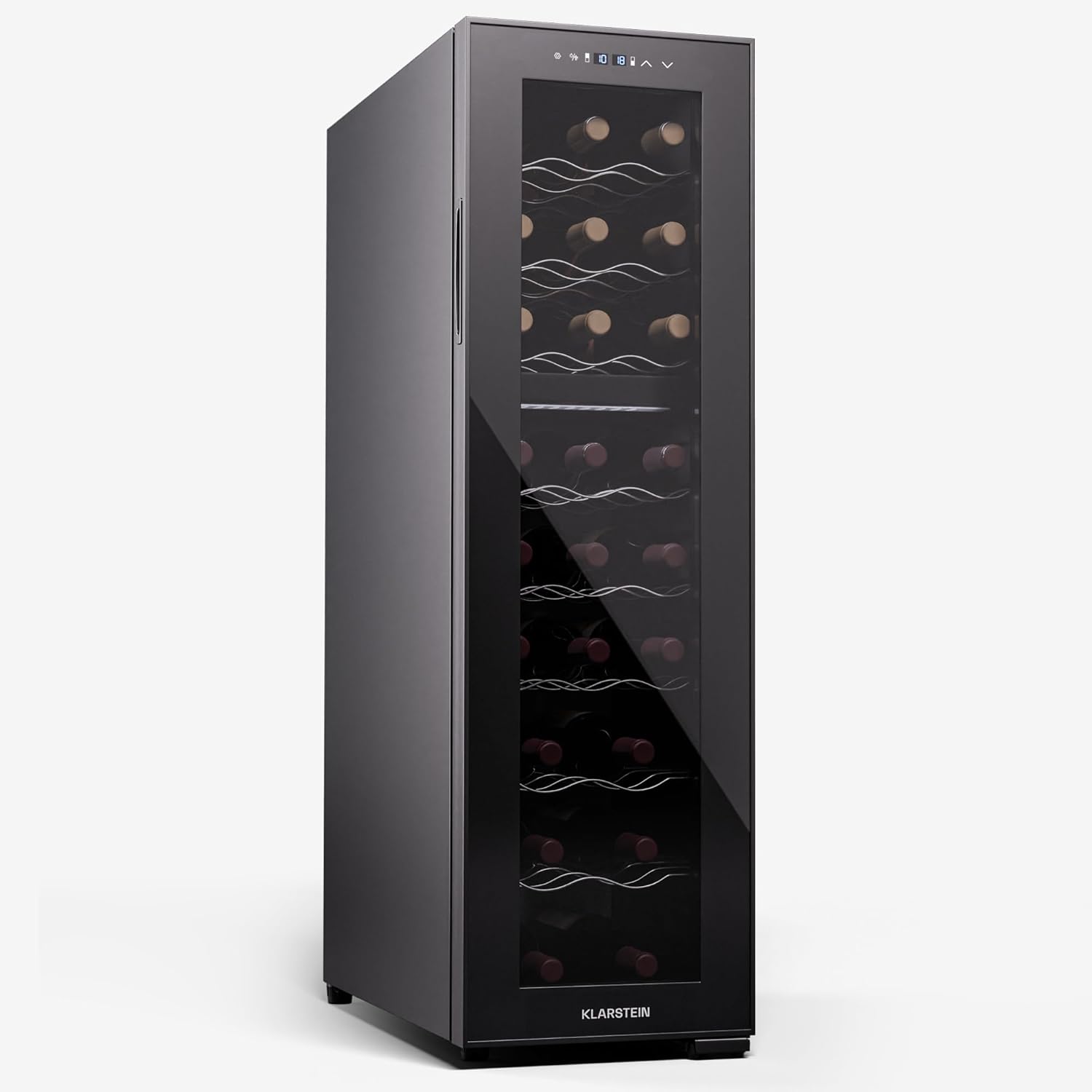 KLARSTEIN Cantinetta Vino Refrigerata a Zona Singola per Interno/Esterni, Frigo Bar, Cantina Vino con Porta in Vetro, Mini Frigo Silenzioso, Frigorifero Piccolo Touch Control, 5-18°C, 12 Bottiglie