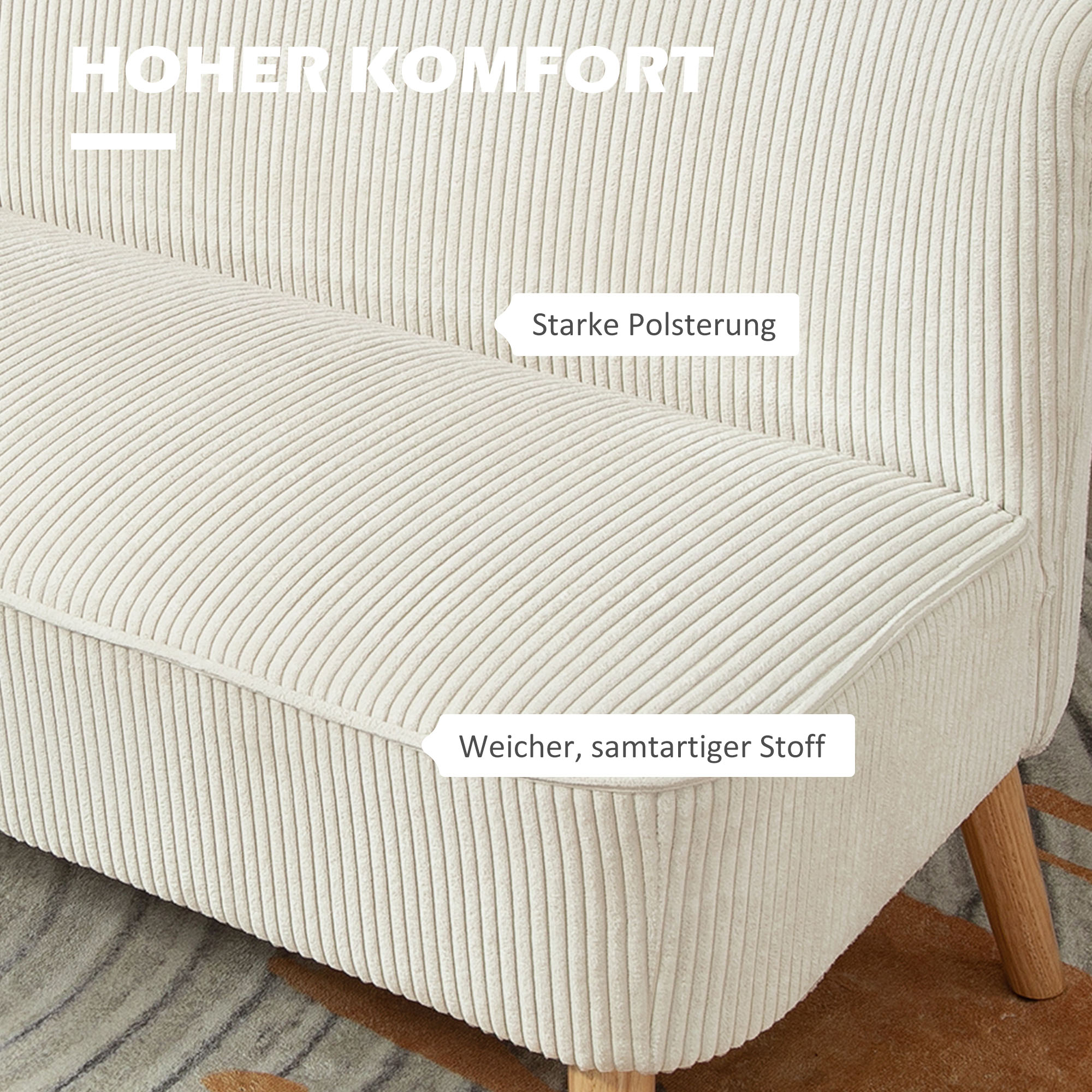 Tweezitsbank, Zachte Bekleding, Onderhoudsvriendelijk, Tot 150 kg Belastbaar, 117 x 56,5 x 77 cm, Cr��me Wit