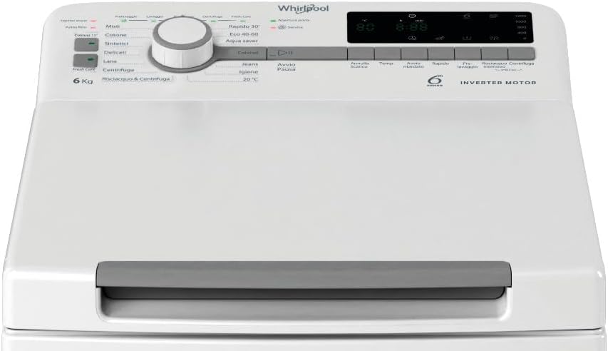 Whirlpool TDLR 6251BS IT/1 – Waschmaschine, 6 kg, Toplader Slim, freistehend, 1200 U/min, Klasse B, 6. Sensor, Colours 15°, FreshCare, 40 x 60 x 90 cm