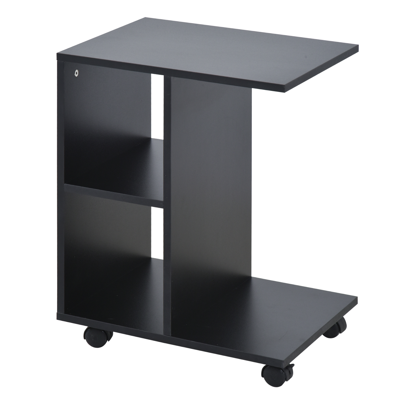 HOMCOM Beistelltisch in C-Form, Kaffeetisch, Couchtisch, Eckschreibtisch, mit Rollen, E1-Spanplatte, 45 x 35 x 58 cm, Schwarz