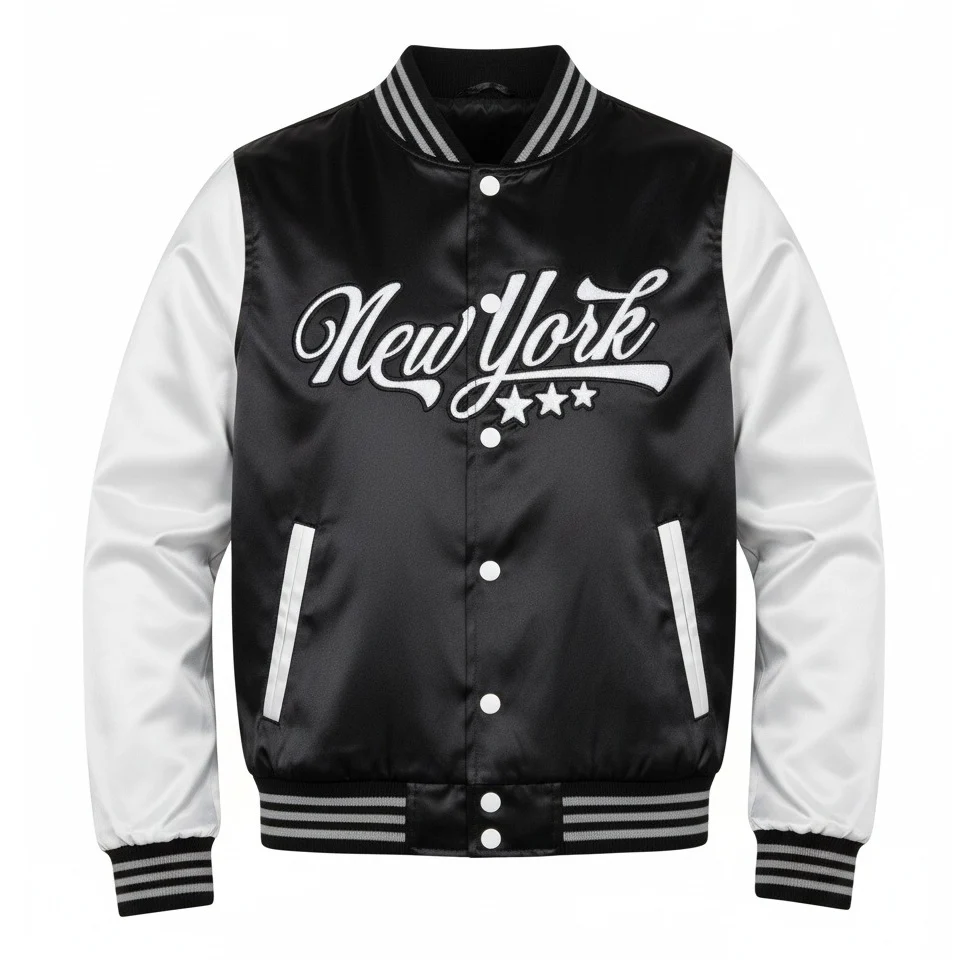 16 Pack Adult Lightweight Black / White Satin Jacket with New York Embroidery
