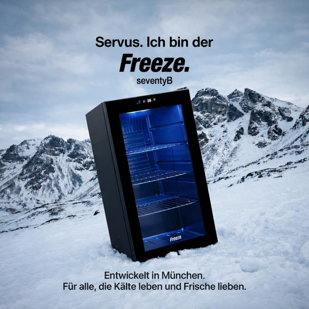 FREEZE. 70L Getränkekühlschrank, Mini-Kühlschrank für 126 Dosen, Glastürkühlschrank, Weinkühler, kleiner Kühlschrank mit Glastür und verstellbaren Regalen für Zuhause/Bar/Büro, frostfrei, Schwarz