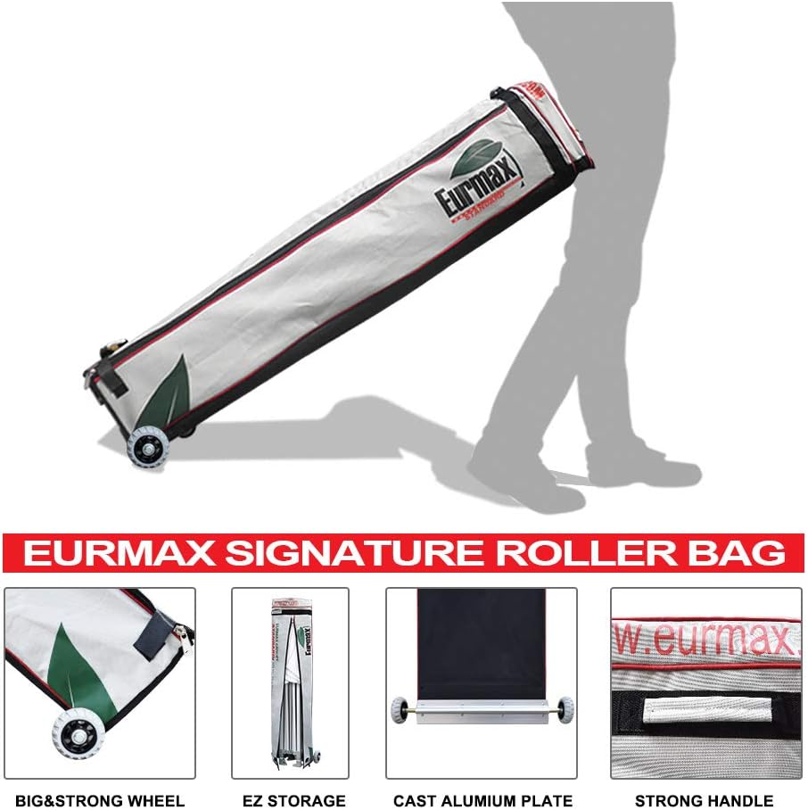 Eurmax USA 10'x20' Pop Up Canopy Tent Commercial Instant Canopies with Heavy Duty Roller Bag Bonus 6 Sand Weights Bags (Black)