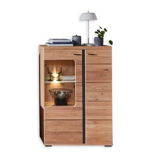 Stella Trading Vetrina in legno antico massiccio, effetto rovere antico con certificazione FSC, moderna vetrina con illuminazione a LED e molto spazio di archiviazione, 90 x 134 x 38 cm (larghezza x : Amazon.it: Casa e cucina