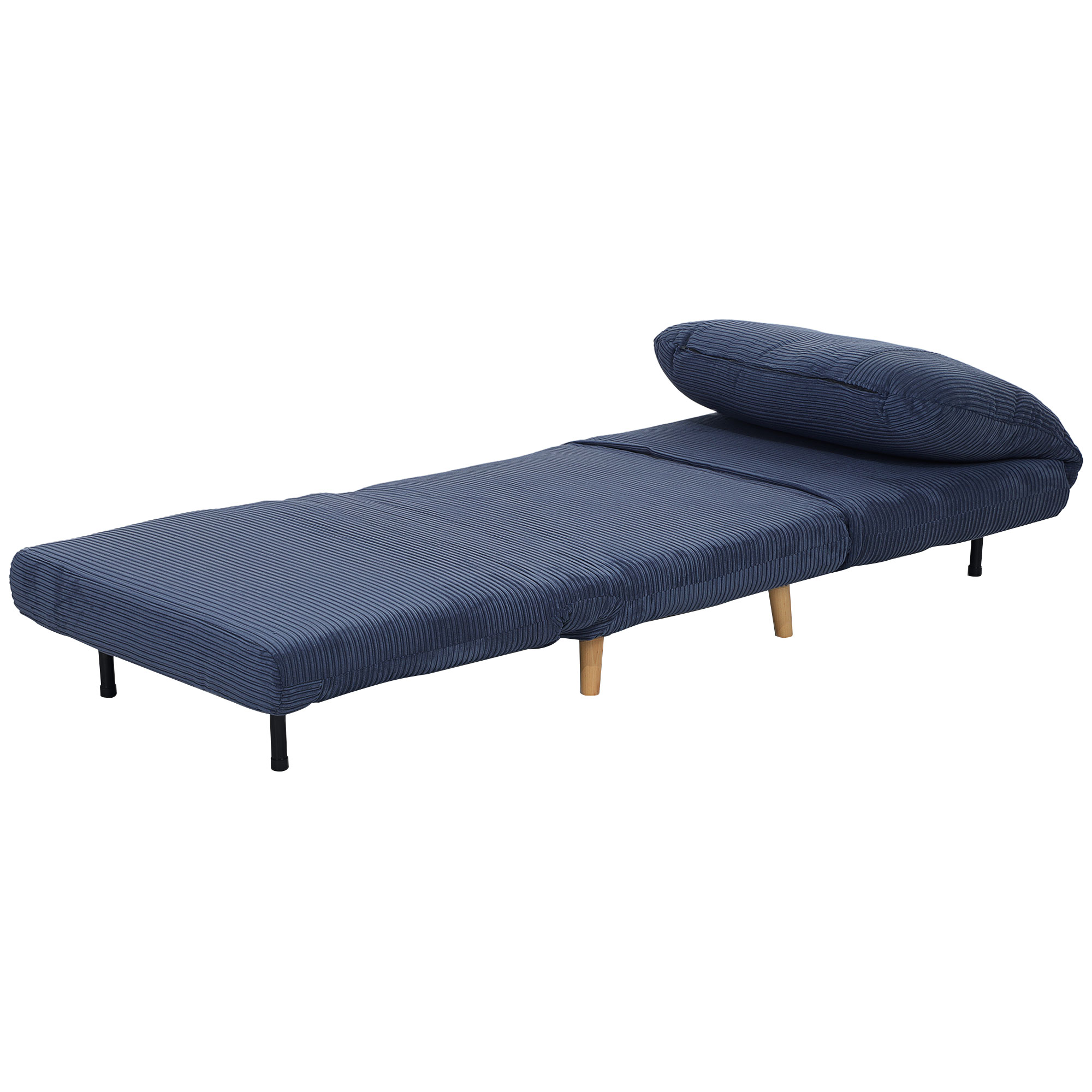 HOMCOM 2-in-1 Schlafsessel Gästebett, verstellbare  Kopfstütze Cord-Optik 82 cm x 8 cm x 83 cm Blau