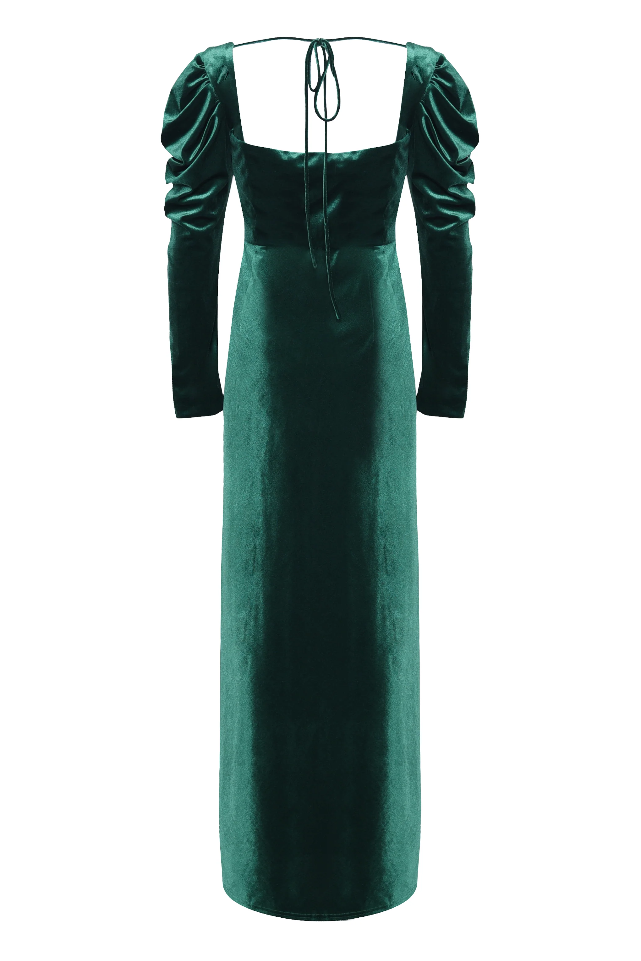Emerald Green Velvet Maxi Dress with Extravagant Shoulders