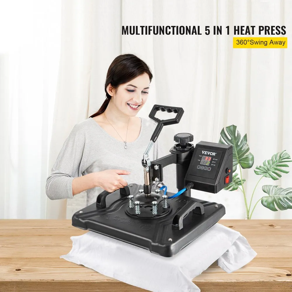 VEVOR 5 in 1 Heat Press Heat Press Machine Digital Multifunctional Sublimation T Shirt Heat Press Machine for T Shirts Hat Mug Cap Plate