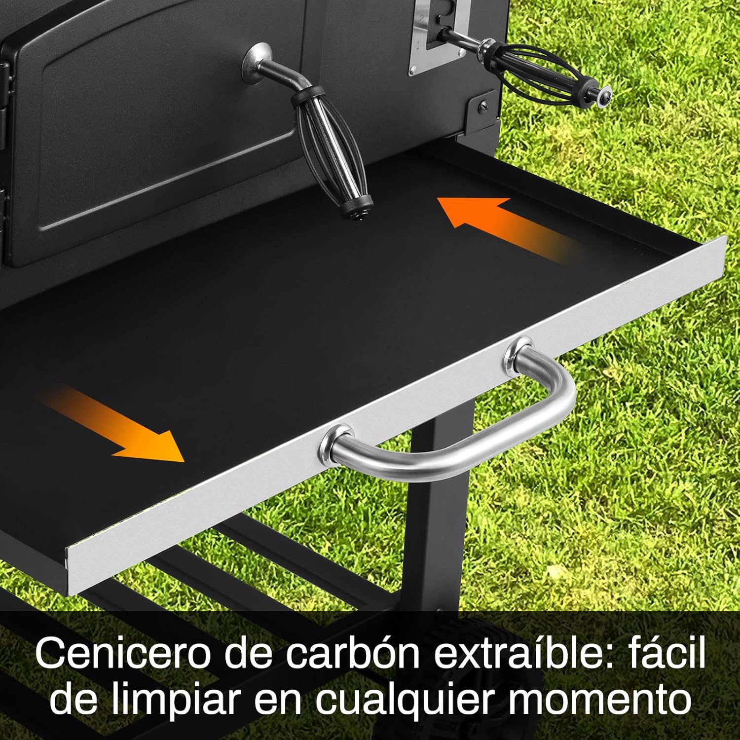 Barbacoa de Carbon XXL, Parrilla de Carbón con Chimenea y Tapa, Parrilla con Carrito BBQ Smoker con Ruedas y Termómetro, Grande BBQ Carbon para Camping y Jardín