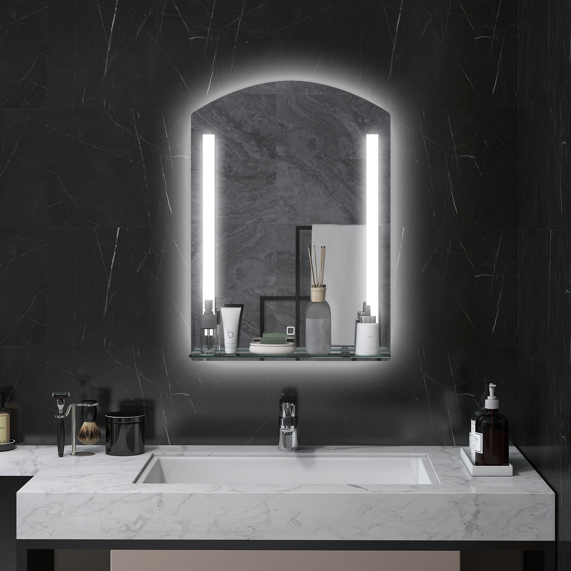 kleankin Badezimmerspiegel mit LED-Beleuchtung, elegant und hochwertig, Glas, Aluminium, Kunststoff, 50L x 12B x 70H cm