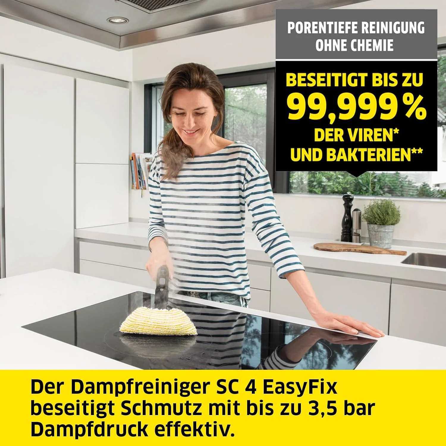 Krcher Dampfreiniger SC 5 EasyFix Iron Plug mit Heiwasser-Zuschaltung, Dampfdruck: 4,2 bar, Aufheizzeit: 3 min., Flche: ca. 150 m, Tank: 0,5 l + 1,5 l, Bodenreinigungsset EasyFix und D��sen
