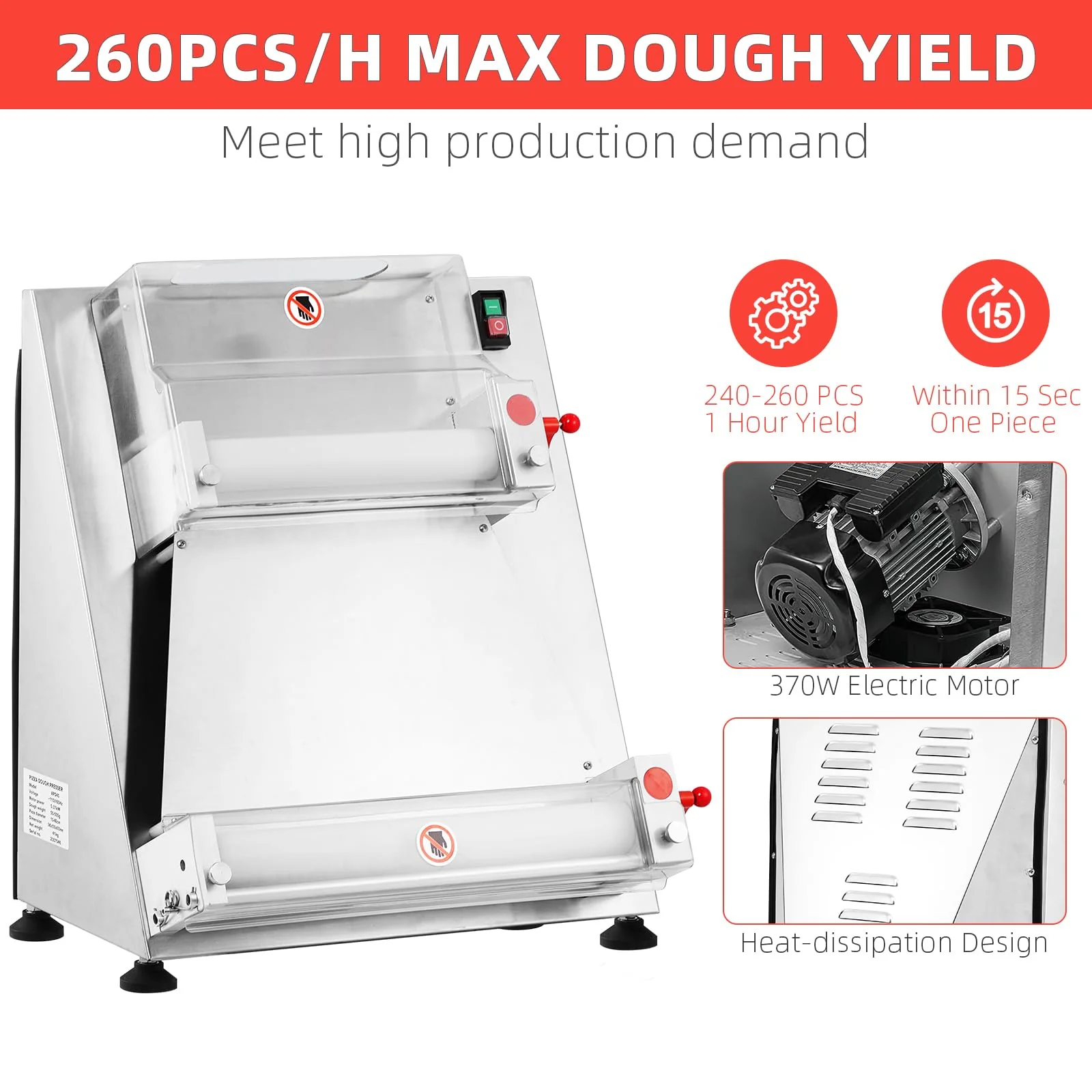 Garvee Commercial Pizza Dough Roller Sheeter, Max 16