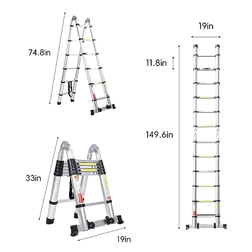 BOWEITI Scala telescopica da 3,8 m, telescopio di una scala con bilanciamento e ruota mobile, scala pieghevole per uso domestico, scala pieghevole multiuso per lavori esterni : Amazon.it: Fai da te
