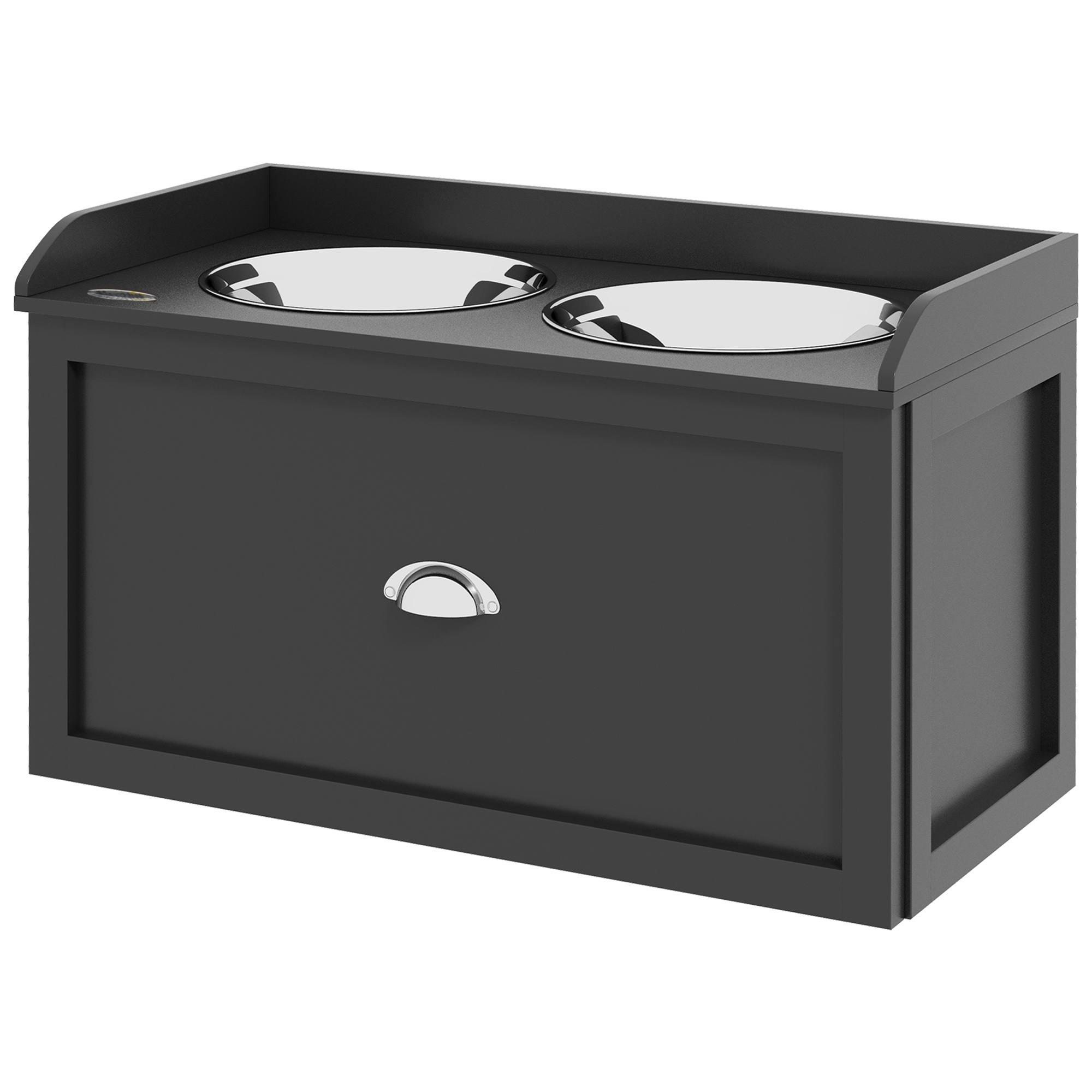 PawHut Erhöhte Hundeschalen aus Edelstahl und Holz mit Schublade, 60x30x36cm, Schwarz