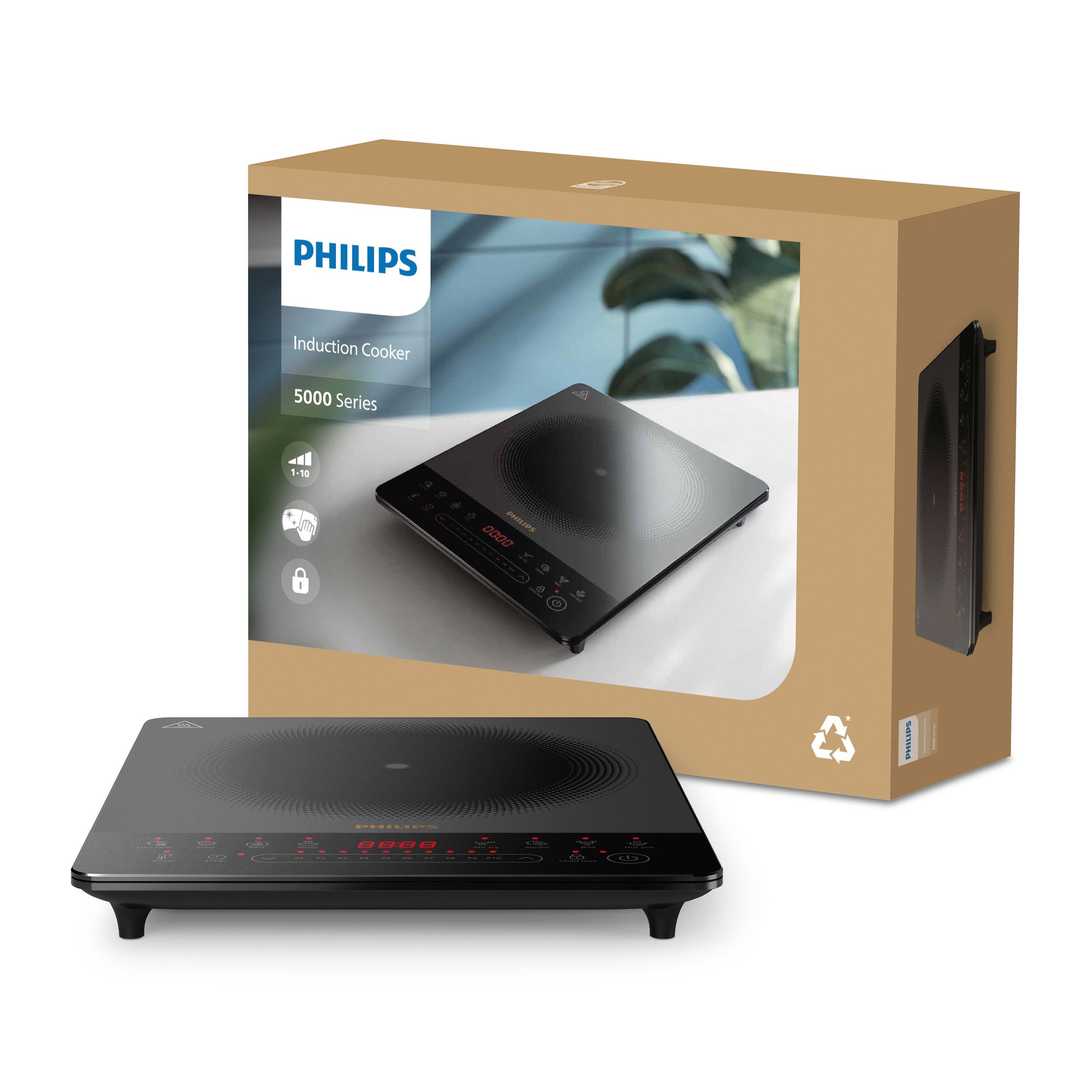 Einzel-Induktionskochplatte HD5850/90 5000 Series mit 10 Heizstufen, Boost-Funktion u. Timer