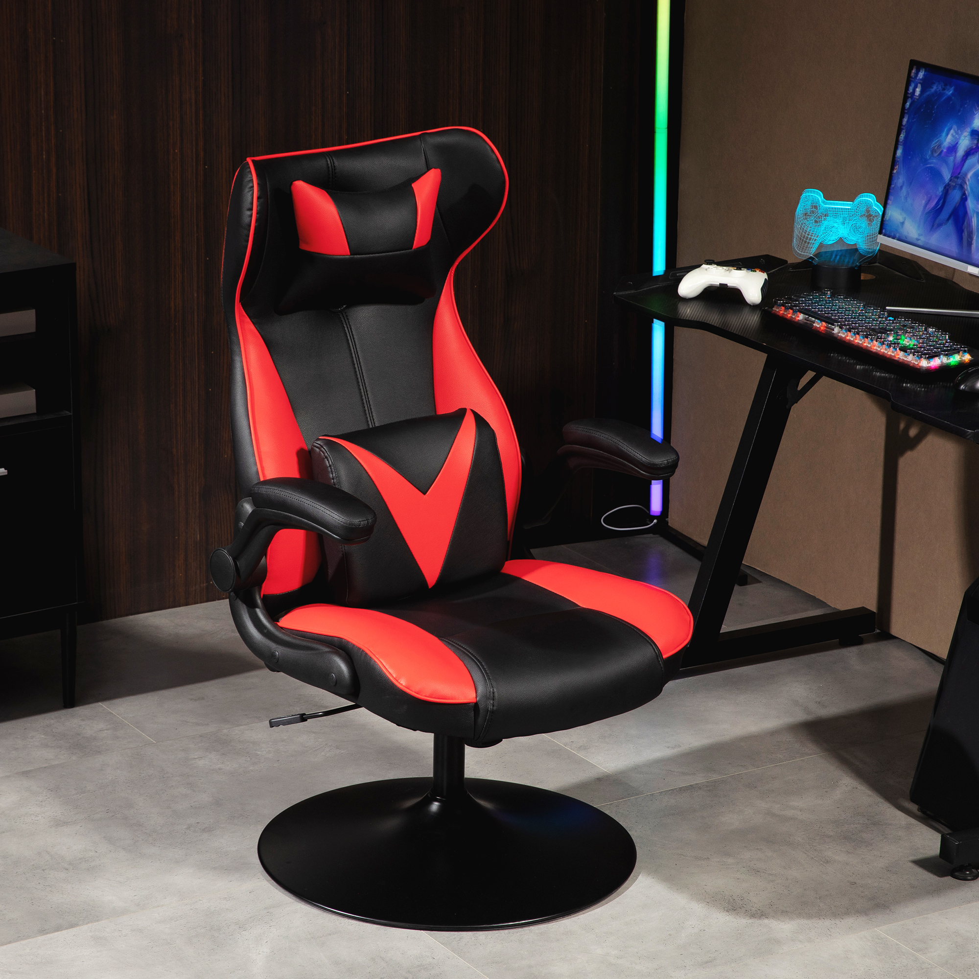 Vinsetto Gaming-Stuhl mit Schaukelfunktion, Drehstuhl, höhenverstellbar, gepolsterter Sitz, Metall, 67 x 71 x 112 cm, Rot