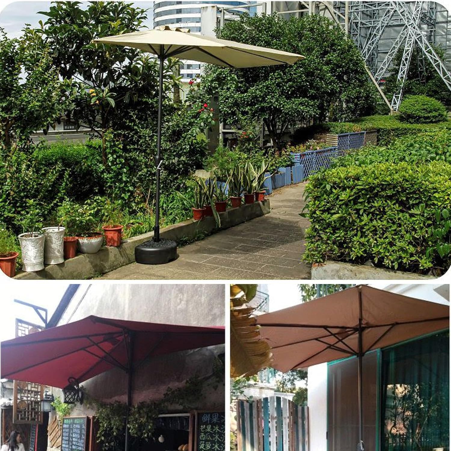 Marktschirme Mit Kurbel, Halbrunder Terrassenschirm, Mit Sockel, for Außenbereich, Garten, Terrasse, Balkonschirm(White)