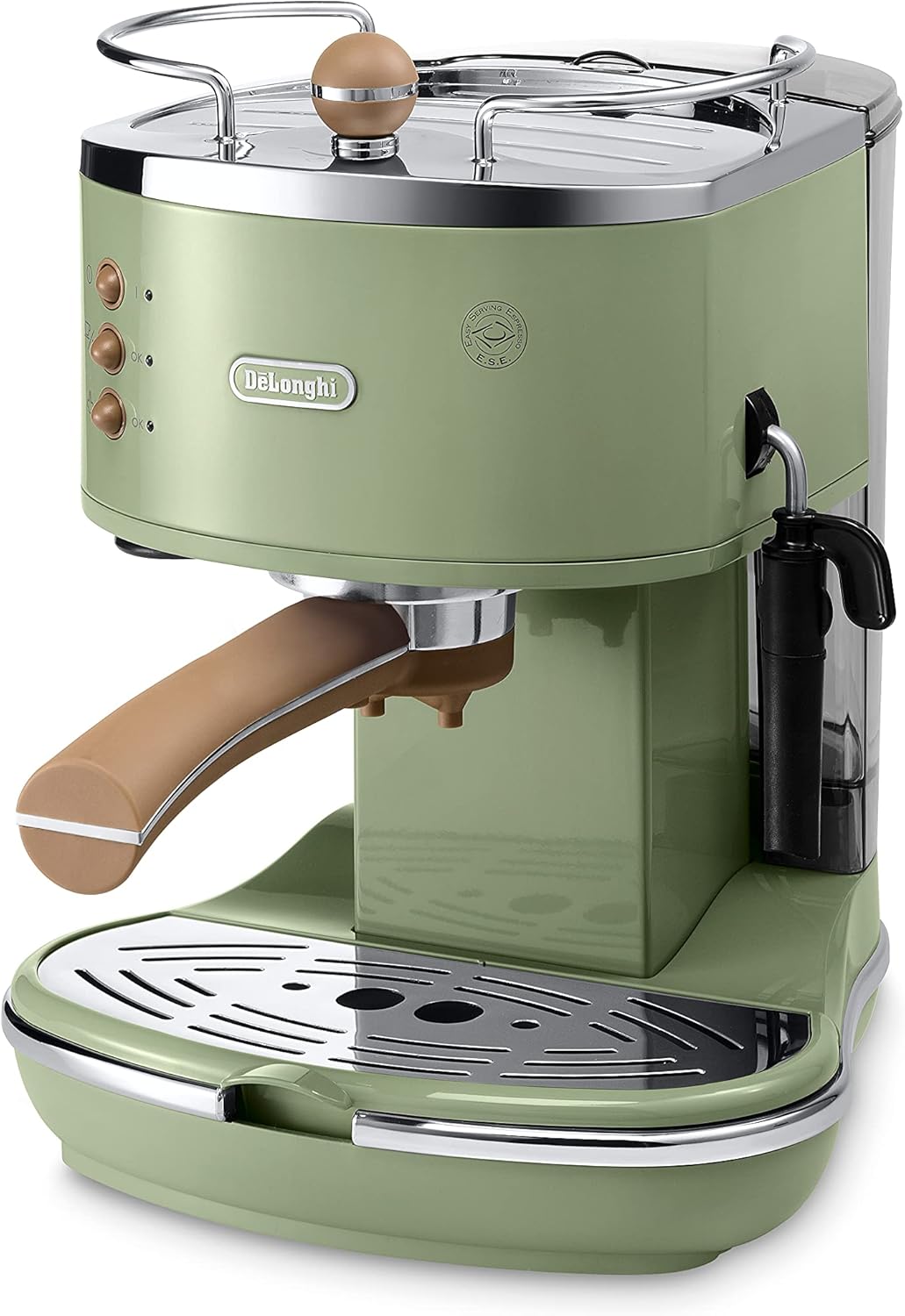 De'Longhi Icona Vintage ECOV 311.GR – Espresso Siebträgermaschine im RetroLook, Espressomaschine mit manuellem Milchaufschäumer, für Kaffeepulver oder ESE Pads, 1,4 l Wassertank, grün