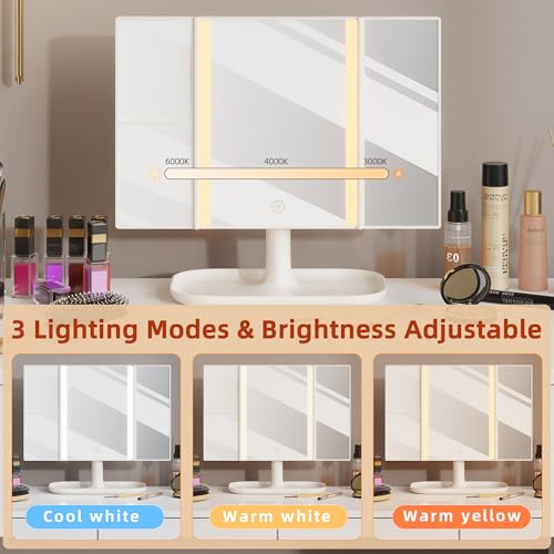 DSAFGGY Scrivania con 5 cassetti e specchio e 3 modalità di illuminazione, trucco Vanity con 5 cassetti per camera da letto, 104 cm, bianco e oro : Amazon.it: Casa e cucina