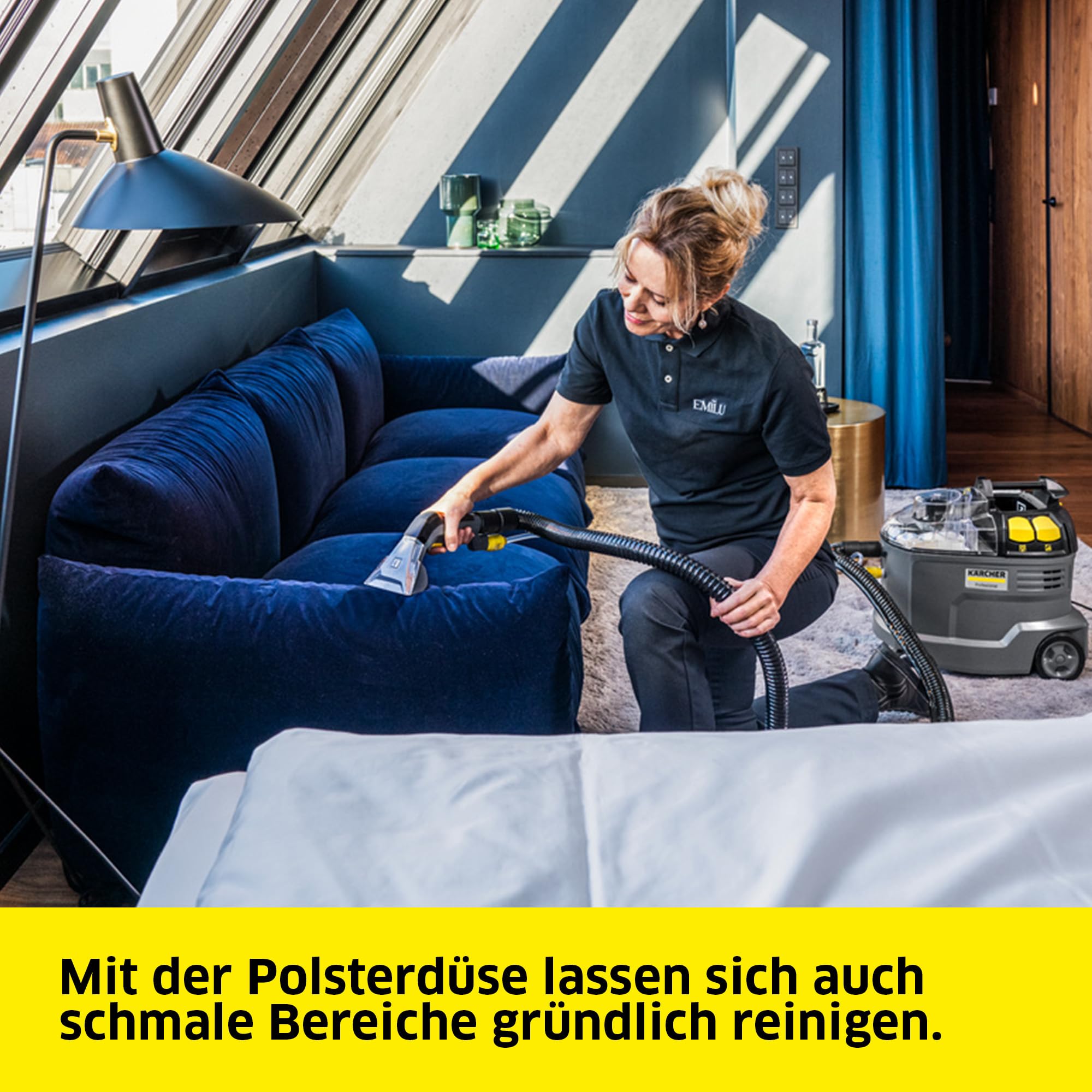 Waschsauger Puzzi 8/1 für Polster und textile Flächen kurze Polsterdüse 2-in-1 Behälter Sprüh-/Saugschlauch 9,7 kg