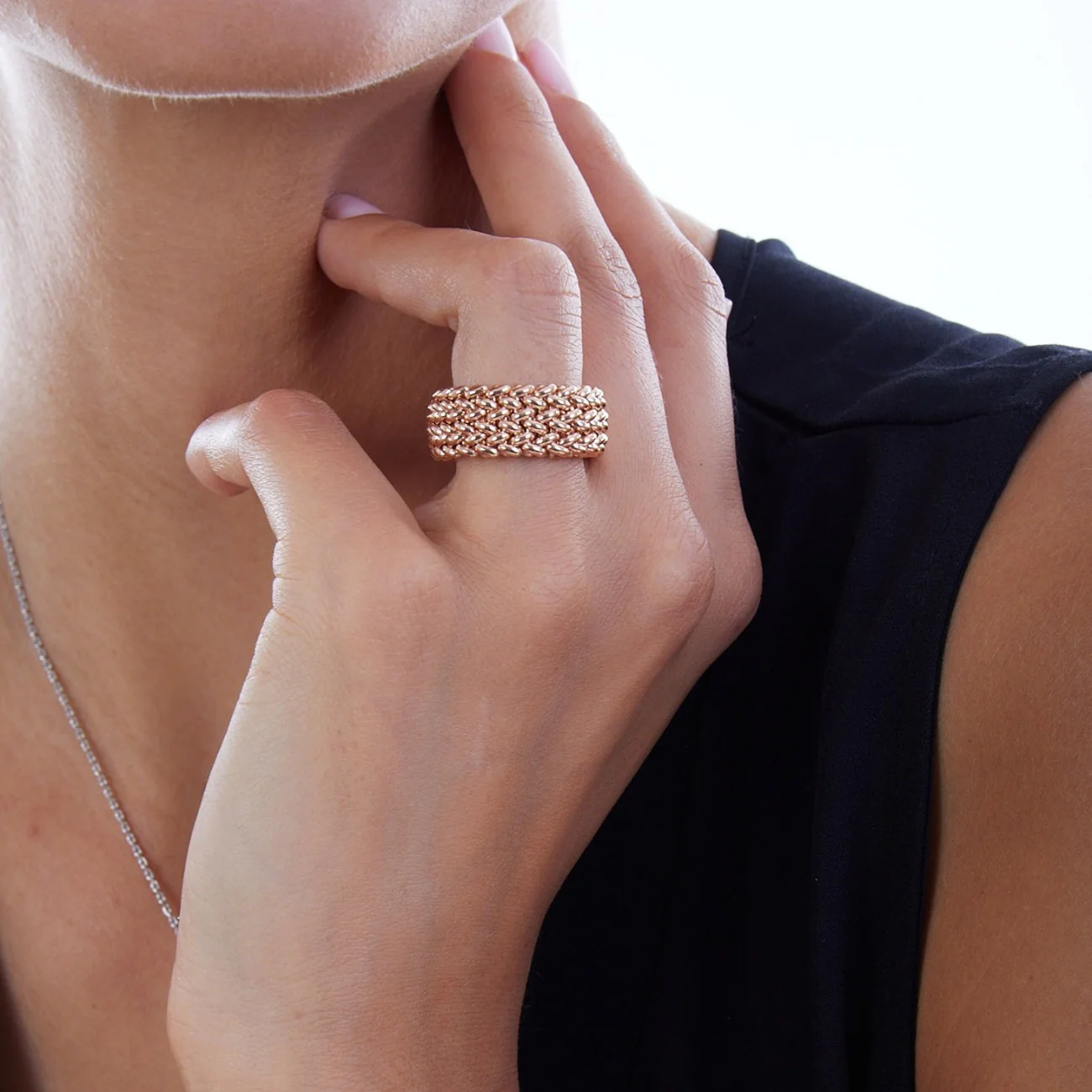 Anello Unoaerre 6213 tessuto chicco di riso argento dorato rosa