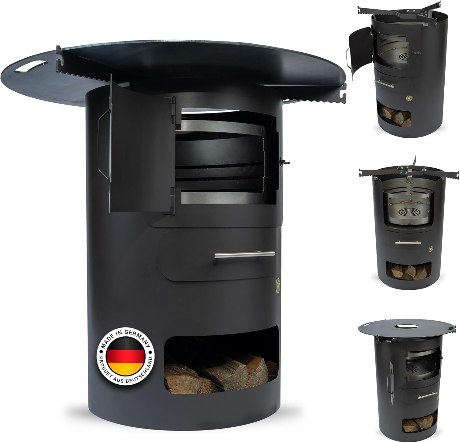 Komplettset – Multifunktionstonne mit 100cm Feuerplatte in 10mm Stärke #2066 – Feuerkorb & Zubehör – A. Weyck Tools Vielseitige Dutch Oven Station, Feuertonne & Grillfass – Hitzebeständig bis 700 Grad