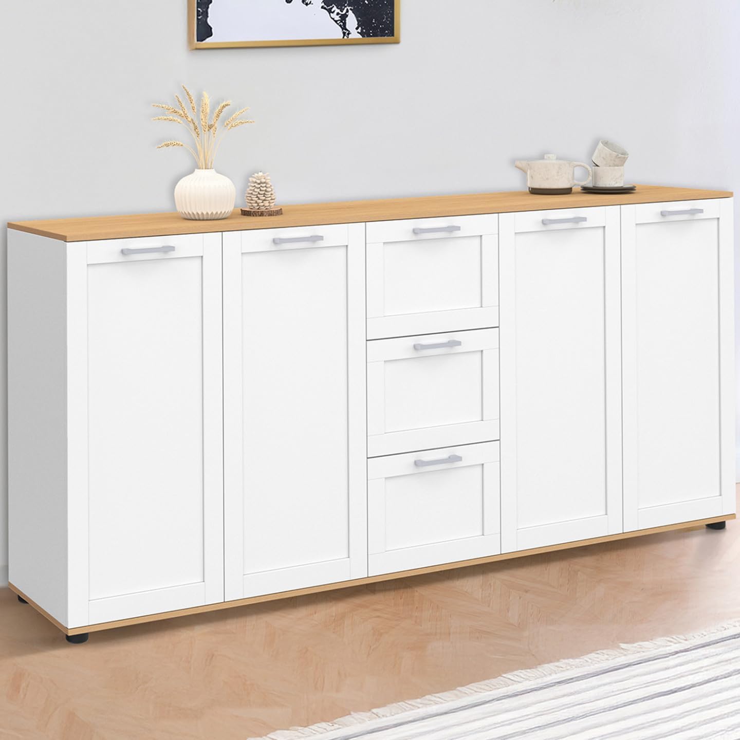 IDMarket - 180 cm VITO XXL Credenza a 4 ante con 3 cassetti in legno e bianco