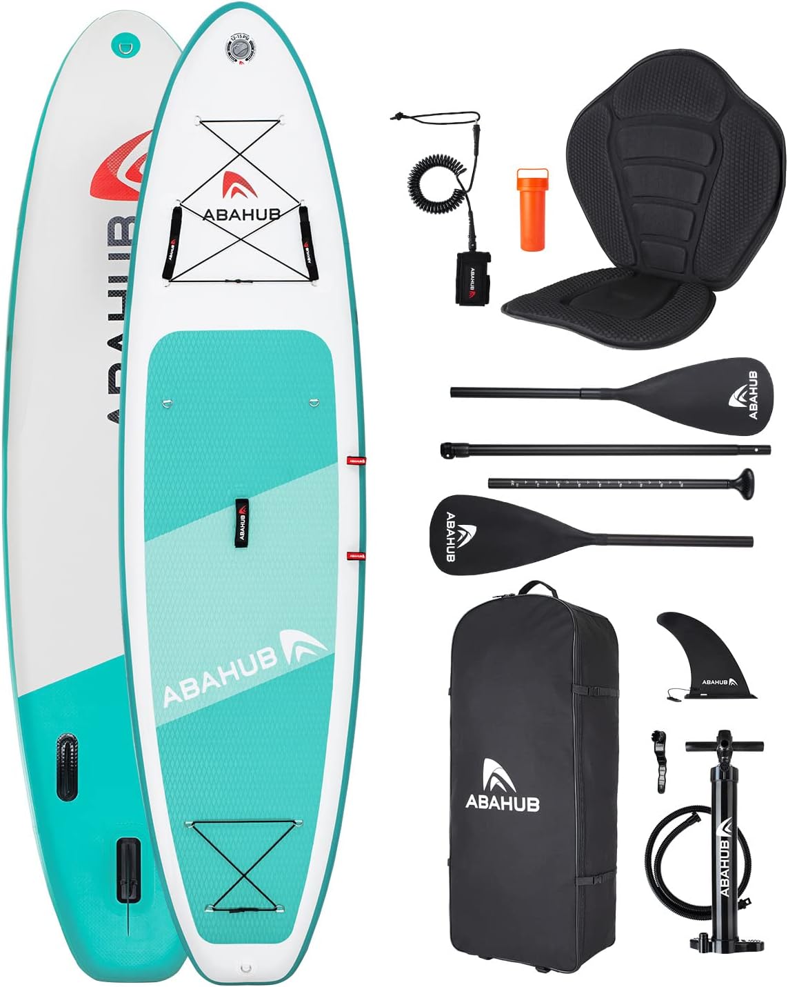 Abahub Tavola SUP Gonfiabile, 320x78x15cm Set Tavola Stand Up Paddle, Blu/Verde/Arancione/Rosso con Pagaia in Alluminio Regolabile, Sedile Kayak, per Kayak, Canoa, Pesca