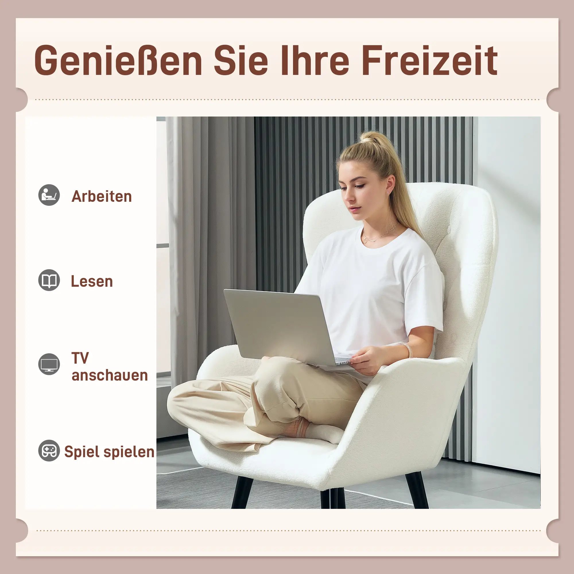 HOMCOM Polsterstuhl Wohnzimmer Teddystoff Rautensteppung Weiß