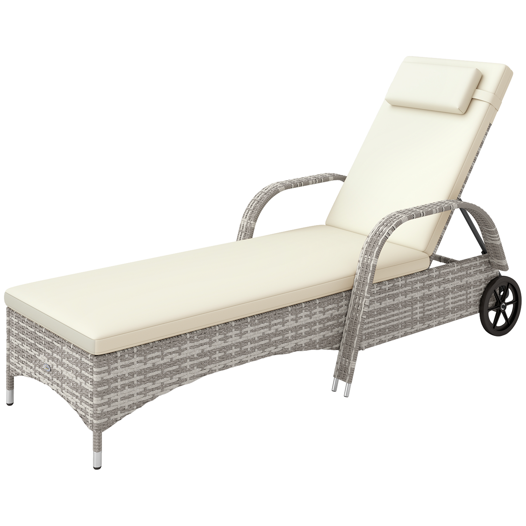 Outsunny Sonnenbett mit Matratze, einstellbarer Mehrpositionsneigung, Armlehnen, Rädern 200 x 73 x 30-103 cm Hellgrau